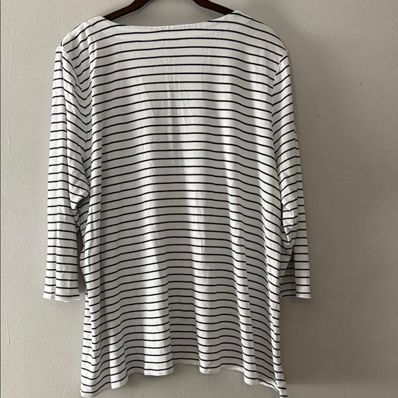 J. Jill Pima Cotton 3/4 Sleeve V-Neck Striped Top (XL) - Picture 5 of 5